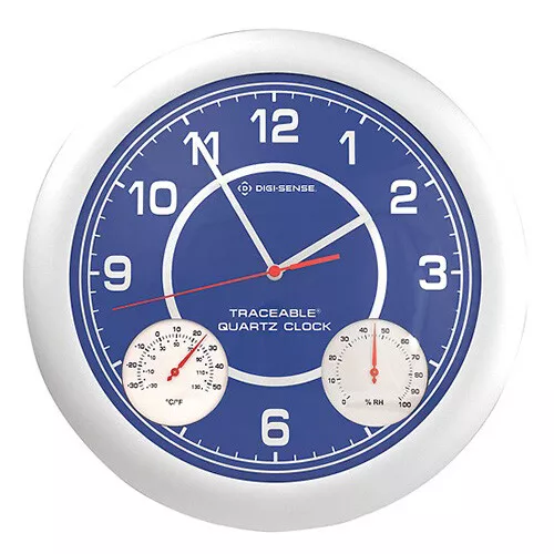 Traceable WD-08610-15 Time, Temp, Humidity Analog Wall Clock, NIST