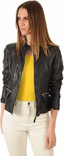 Women's Leather Jacket Black Biker Jacket 100% Pure Handmade Genuine Lambskin