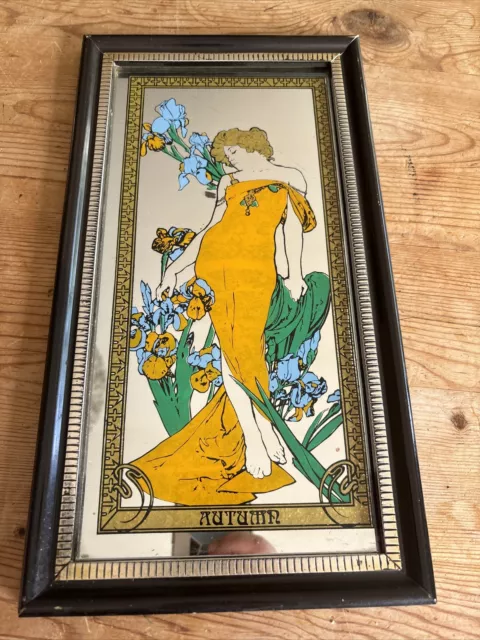 Vintage Alphonse Mucha Art Nouveau  4 Seasons Mirror - Autumn