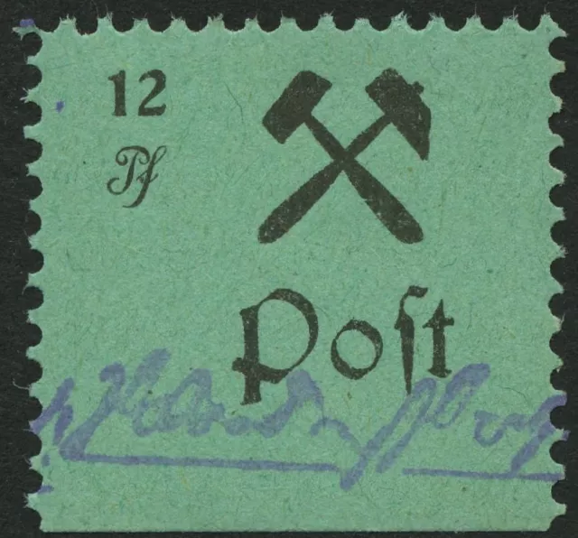GROSSRÄSCHEN 1945, 12 Pf. schwarz auf grün, Type IV (Schusterhammer),