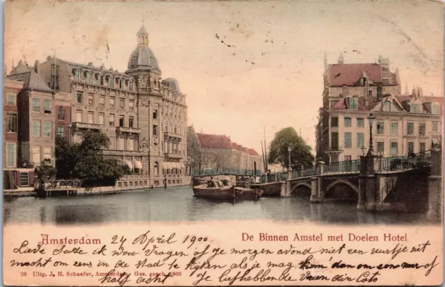 Netherlands Amsterdam De Binnen Amstel Met Doelen Hotel Vintage Postcard C108