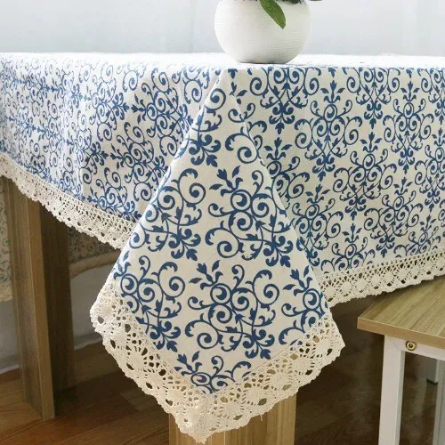 Chinese Classical Blue and White Porcelain Lace Tablecloth Dust-proof TableCloth