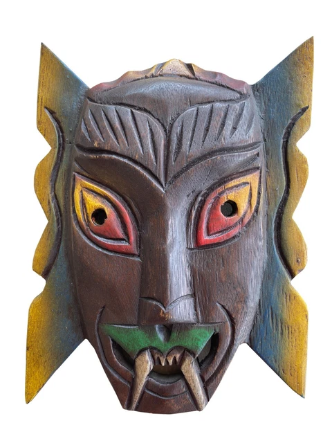 African Wood Mask Hand Carved Ceremonial Tribal Tiki Decor Wall Hanging 10"