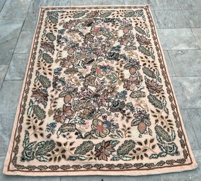 Vintage Aubusson French Style Handmade Boho Aubusson Rug Needle Point Rug 4x6 ft