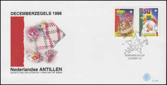 Antillas Holandesas: Navidad 1996, 2 valores en joyería-FDC 2.12.1996