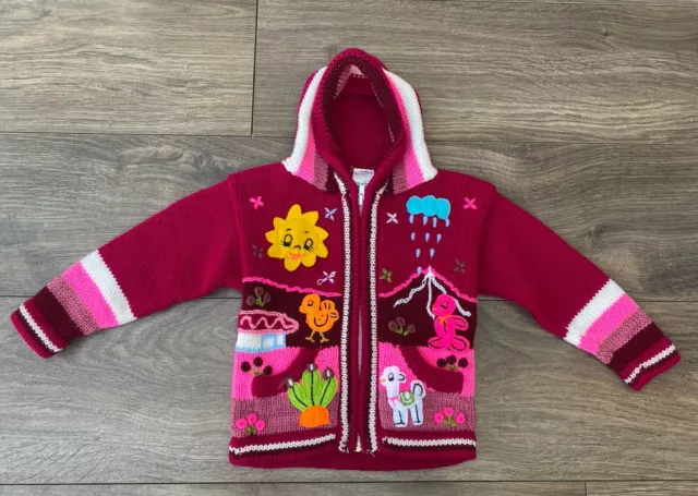 Cardigan/giacca applicata con cappuccio FAB Made In Perù mirtillo e rosa cerniera età 2