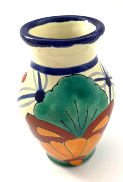 Small Handmade Talavera Pottery Vase Multicolor Made in Mexico 3.5"