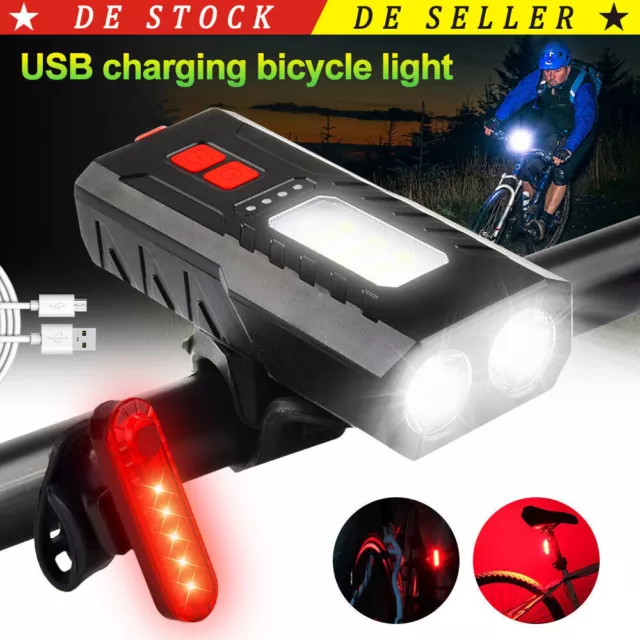 LED Fahrrad Beleuchtung Set 1000 LUX Licht Lampe Scheinwerfer Rücklicht USB Akku