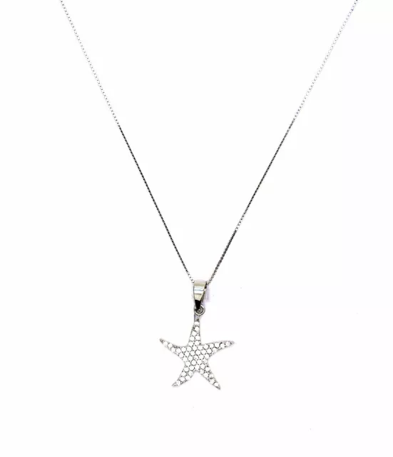 Collier or Blanc 18K 750 (1000) Pendentif Étoile de Mer avec Zircons