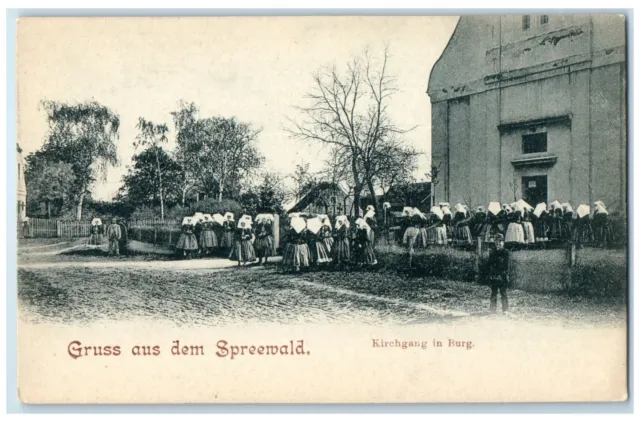c1905 Kirchgang in Burg Greetings from the Spreewald Germany Antique Postcard