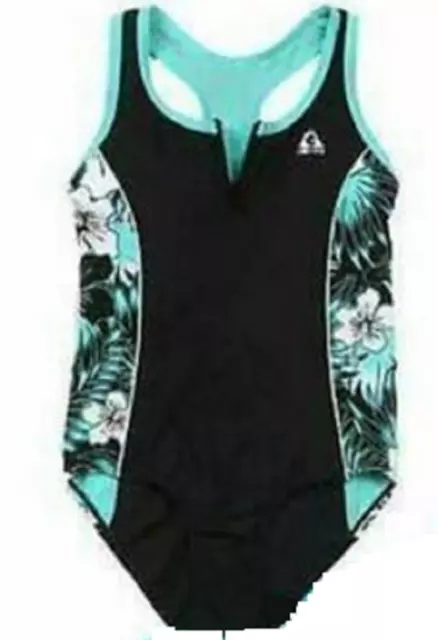 Gerry Girls 1 Piece Keyhole Back Swimsuit Color-Black/White/Teal Size-10 NWOT