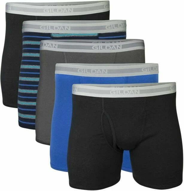 Gildan Men's Short Leg Boxer Briefs, Multipack, Mixed Blue (5-Pack), X-Large