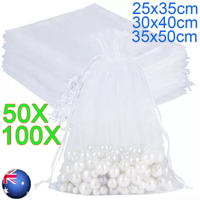 Wedding Gift Organza Bags Mesh Drawstring Large Travel Storage Pouch Party White