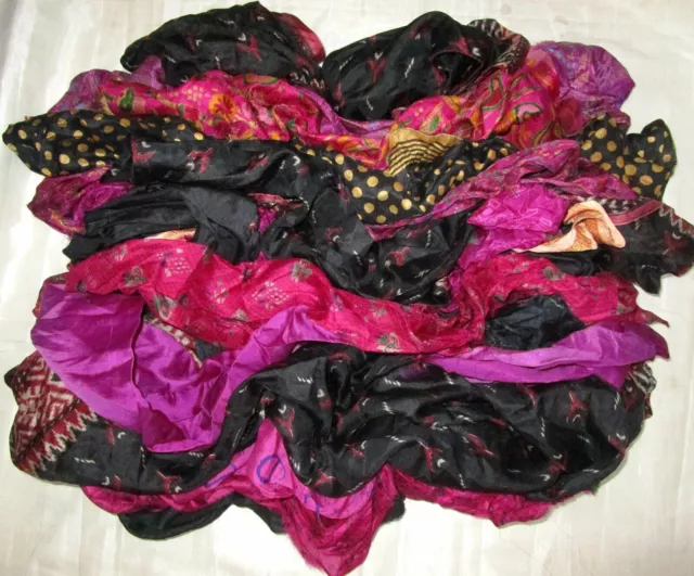 LOT PURE SILK Antique Vintage Sari REMNANT Fabrics 100 GRAMS CRAFT DOLL QUILT 09