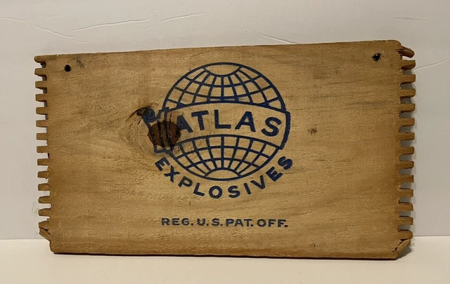 Vintage Atlas Explosives Dynamite Wooden Dovetail Box End Nevada Mining