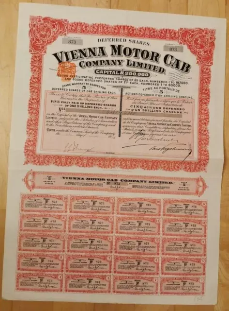 Vienna Motor Cab Company Ltd issued London / UK 1910 - Taxi Company  Austria