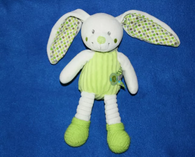 Nicotoy Doudou Peluche Blanc Vert Gris Pois Oiseau Brode Chaussettes Etat Neuf