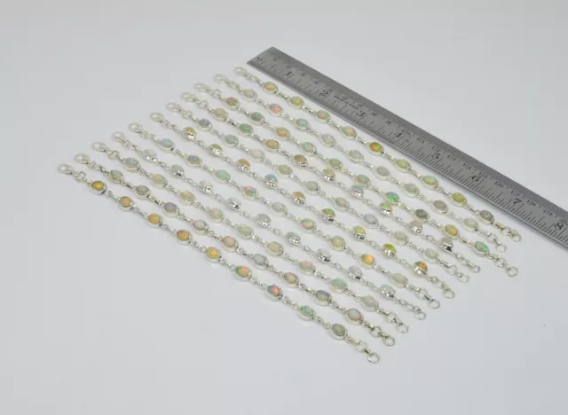 Wholesale11PC 925SolidSterlingSilver NATURAL ETHIOPIAN OPAL BRACELET Lot