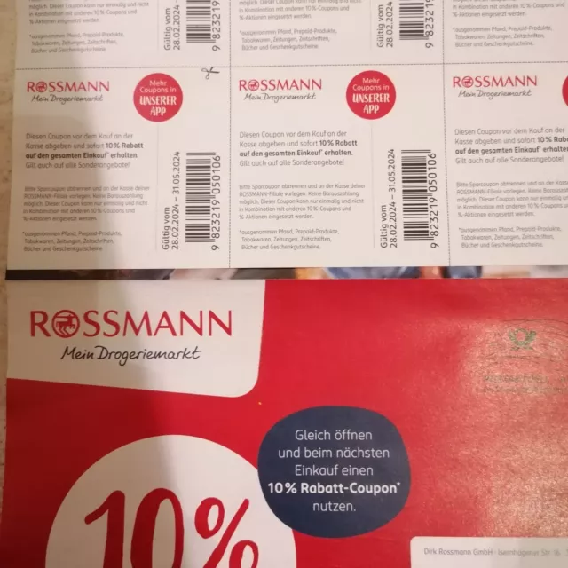 10% Rossmann Coupons Gutscheine ggf. DM und Müller bis 31.5.2024 12 Stück