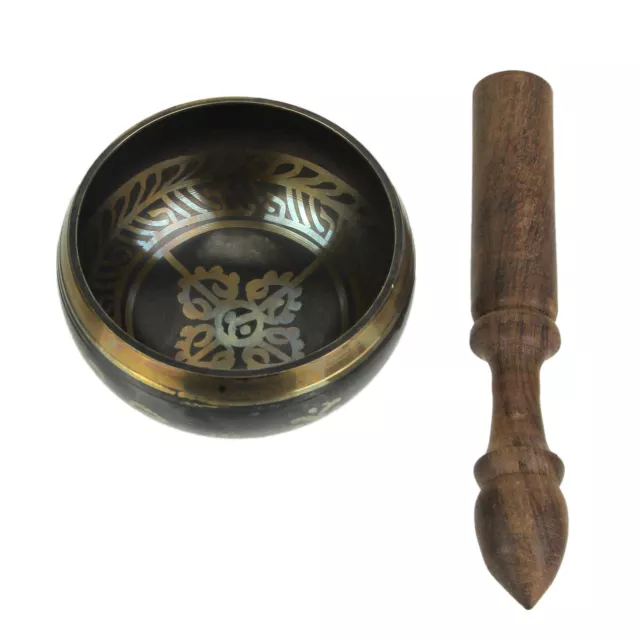 Antiqued Brass Tibetan Meditation Singing Bowl With Wooden Mallet 4 Inch