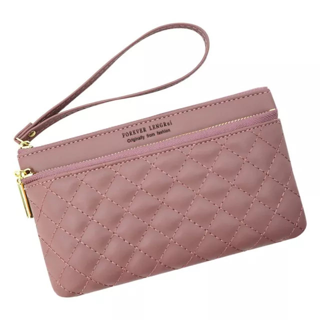 Long Shape Diamond Check Wallet PU Double Zipper Handbag New Clutch Bag  Women