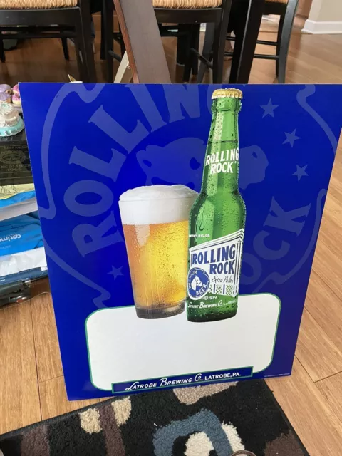 Nos Vintage Rolling Rock Beer Latrobe Brewing Cardboard Sign Display