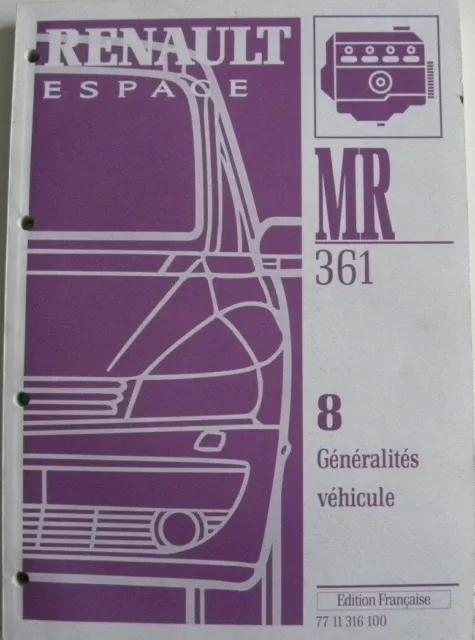 Manuel d'atelier Renault Espace généralités véhicule du M.R 361 partie 8