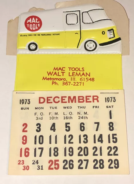 NOS 1974 Mac Tools Puffy Vinyl Top Delivery Truck Walt Leman Ill. Mini Calendar