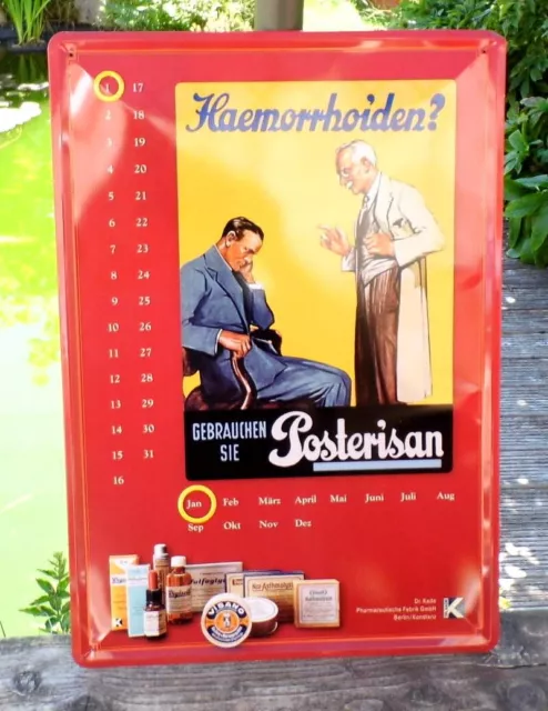 altes Blechschild - Hämorrhoiden? Posterisan - mit Kalender - 50 x 35 cm