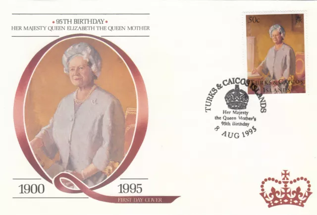 (87045) FDC Reina Madre Turcas y Caicos 95 Cumpleaños 1995