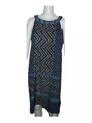 Womens London Times Multi Print Sleeveless Dress sz 12 Blue White Black Zig Zag
