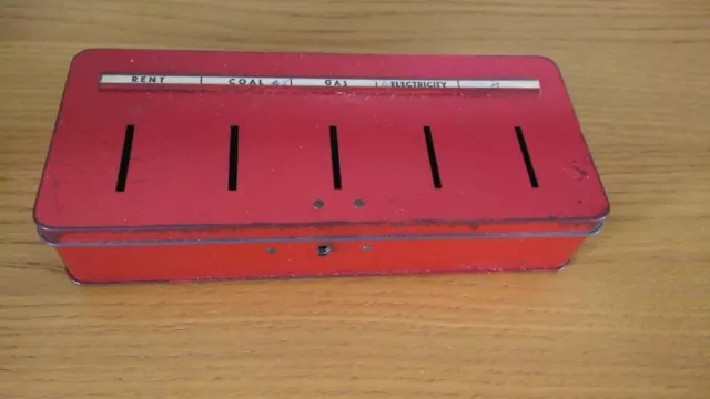 Vintage 1960s Red Savings Budget Thrift Tin Box - No Key