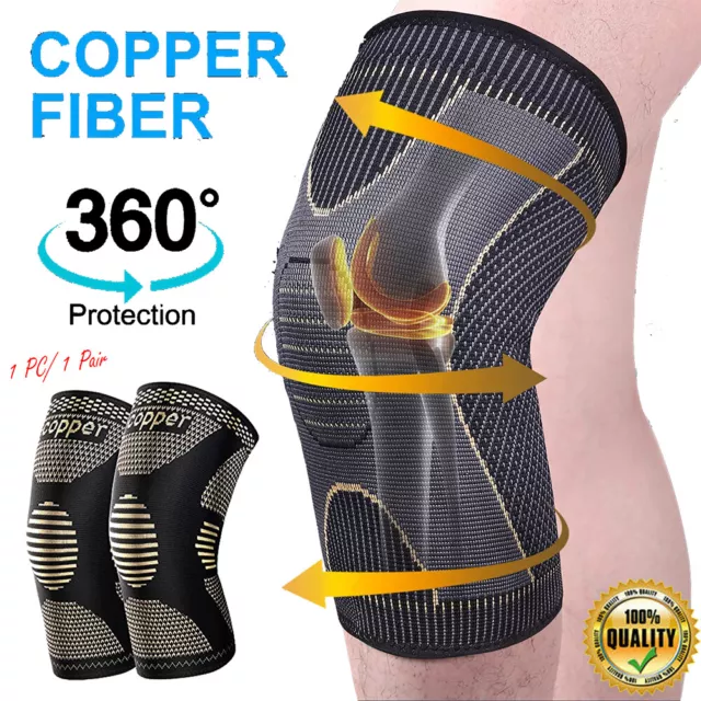 Copper Knee Brace Sleeve Compression Sports Gym Arthritis Pain Relief Support AU