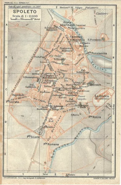 SPOLETO Mappa Touring Club 1923 Carta geografica