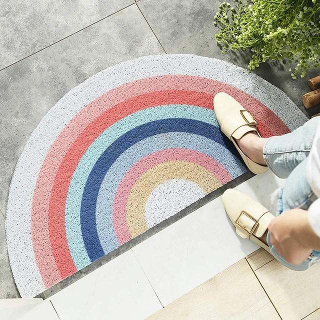 Creative Semi-Circular Area Rug Anti Slip Door Mat Rainbow Sun Printing Floor...