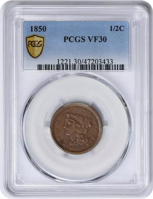 1850 Half Cent VF30 PCGS