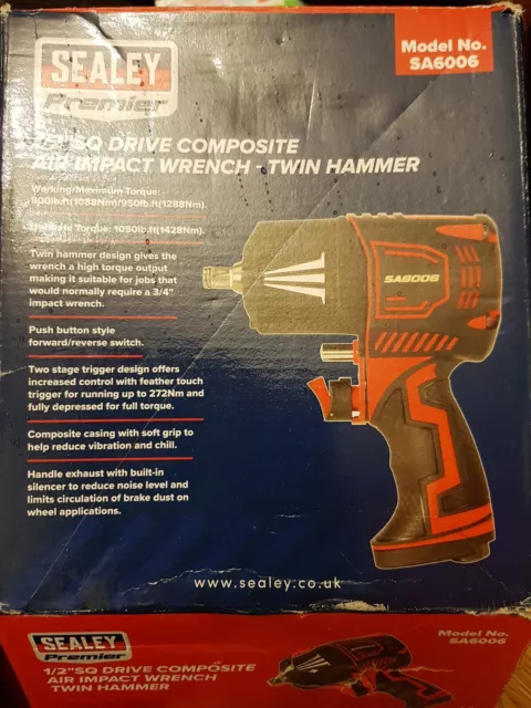 SA6006 Sealey Composite Air Impact Wrench 1/2"Sq Drive Twin Hammer
