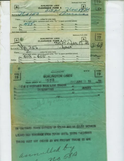 Cb&Q Burlington Lines Train Orders  (20)  Aurora, Illinois  1959-1969.