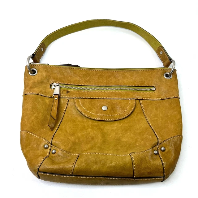 Fossil Tan Leather Shoulder Bag Purse Hobo Boho Patchwork Camel Brown