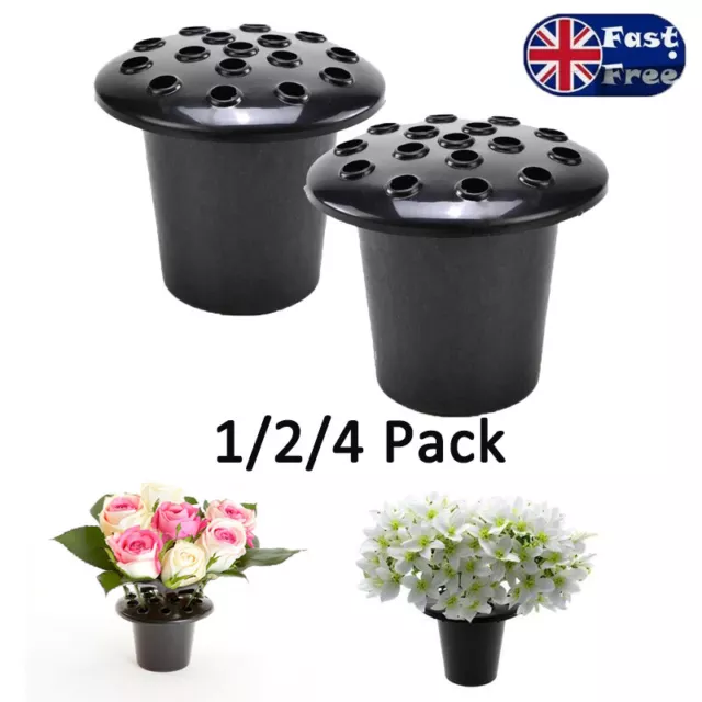 Set of 2 Black Memorial Grave Vase Pots for Fresh Artificial Flowers Replacement