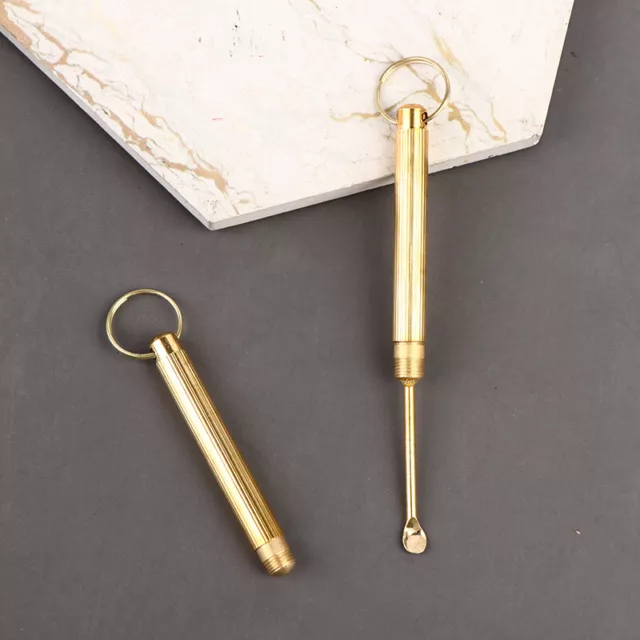 1X Earpick Spoon Metal Key Chain Gold Brass Key Ring Powder Shovel Accessories