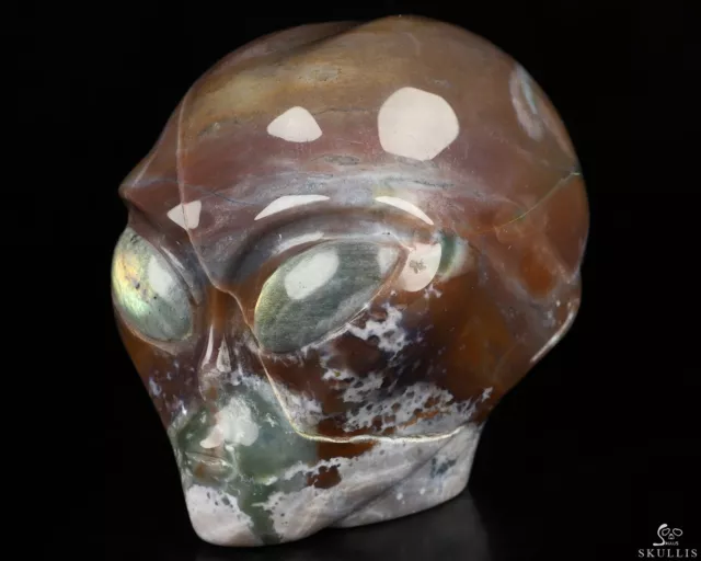 4.1" Indian Agate Female Alien Crystal Skull With Labradorite Eyes