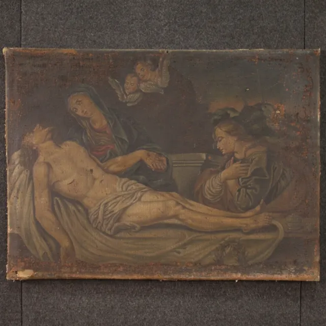 Lamentacion sobre Cristo Muerto pintura antigua lienzo oleo cuadro deposicin