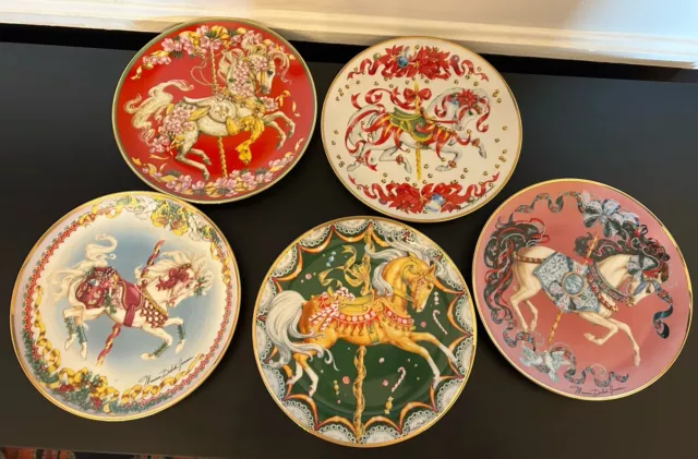 Franklin Mint Porcelain Christmas Carousel Plates Set Of 5