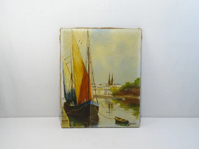 Ancien Tableau Hst Huile Sur Toile Bateau Marine Signe Lemoigne Oil On Canvas