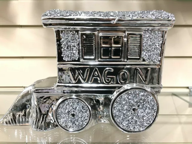 Crushed Diamond Caravan Wagon Gypsy Crystal Ornament Shelves Silver Bling