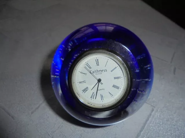Caithness glass clock paperweight Blue/White bubble vgc