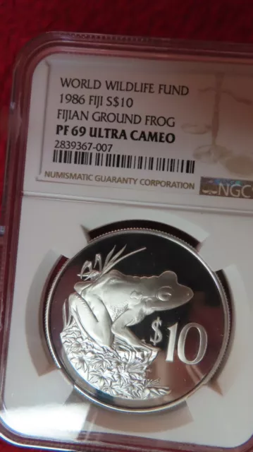 1986  Fiji Fijian Ground Frog Silver Coin NGC PR69 World Wildlife Fund WWF RARE!