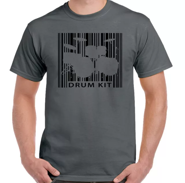Tamburo Kit T-shirt codice a barre da uomo divertente batteria bastoncini batterista rullante