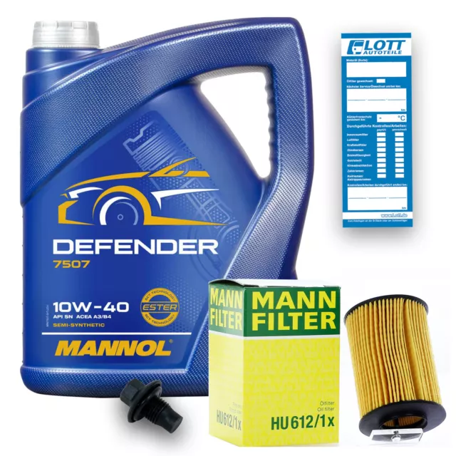 MANN Ölfilter + 5L Mannol Defender 10W40 Motoröl + Schraube für MB 229.1 229.3